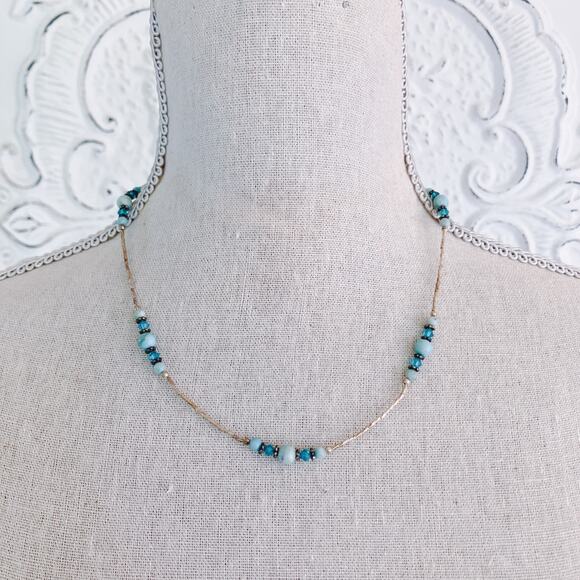 VTG 1960s Sterling Silver Amazonite Quartz Gemstone Beaded Crystal Necklace - Picture 5 of 14